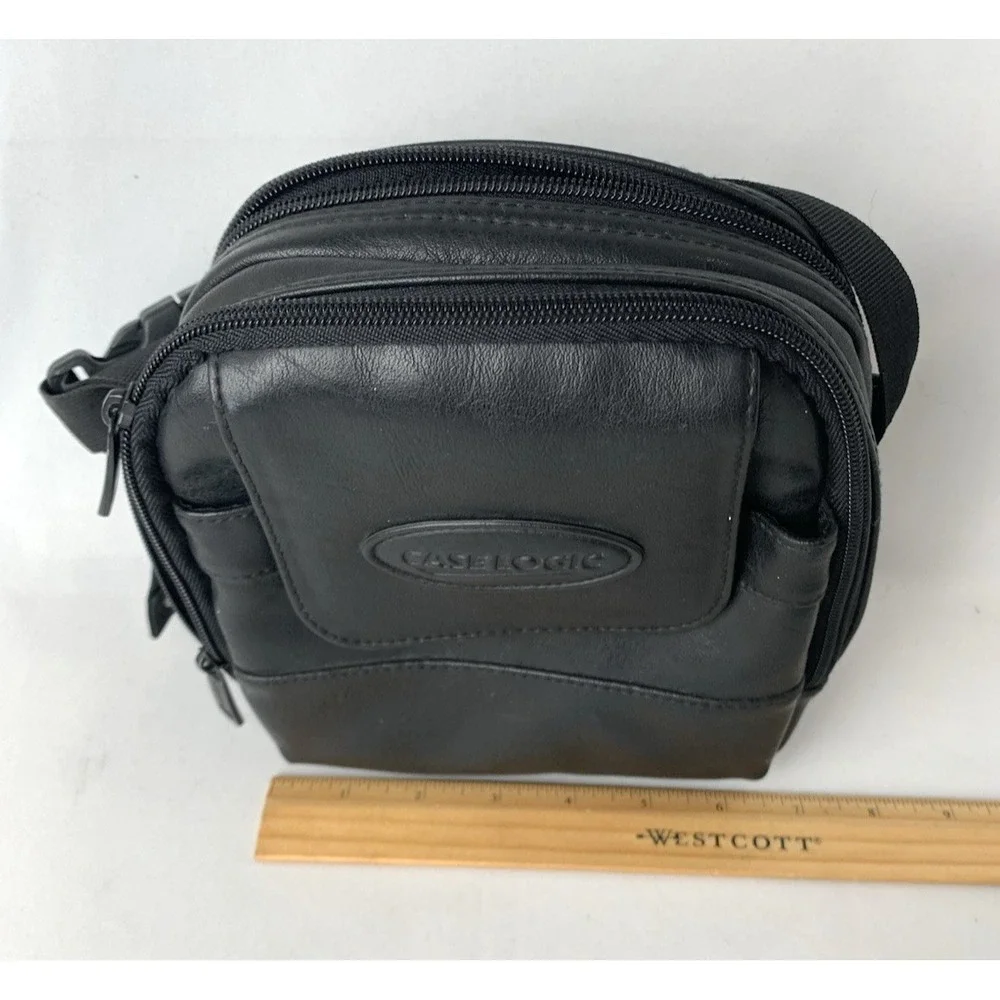 Case Logic Bag Faux Leather For Camera CD Player Walkman Carry Travel Zip Soft